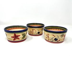 Vintage HD Designs Hand Painted Ramekins Flowers Design Set of 3 Pretty!